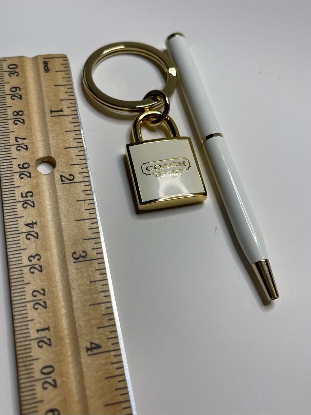 Coach Gold and White Enamel Padlock Key Ring and Coach Pen - Picture 5 of 7